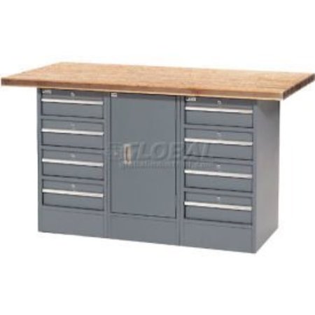 GLOBAL EQUIPMENT Workbench w/ Shop Top Square Edge, 8 Drawers   1 Cabinet, 60"W x 30"D, Gray 239177